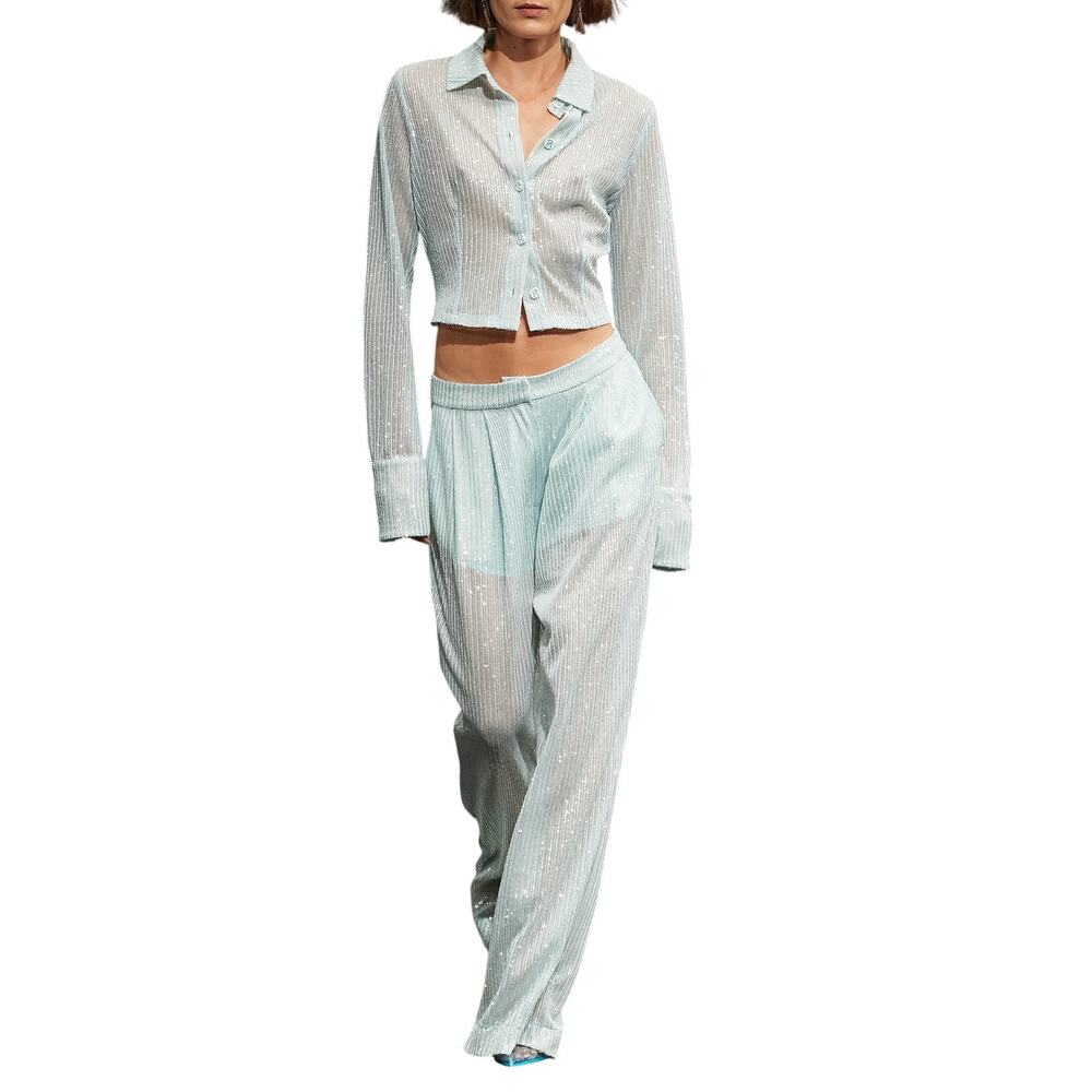 Rotate Shimmery Mint Sequin Wide Leg Pants Size EU 32 / US 2